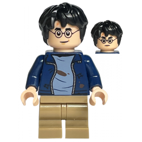 Harry Potter, Dark Blue Open Jacket with Tears and Blood Stains, Dark Tan Medium Legs, Smile / Angry Mouth