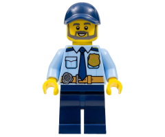 Police - City Officer Shirt with Dark Blue Tie and Gold Badge, Dark Tan Belt with Radio, Dark Blue Legs, Dark Blue Cap, Full Beard