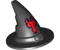 Minifigure, Headgear Hat, Wizard / Witch, Slightly Textured with Red Dragon Head Pattern