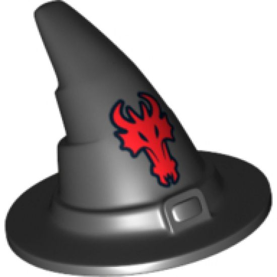 Minifigure, Headgear Hat, Wizard / Witch, Slightly Textured with Red Dragon Head Pattern
