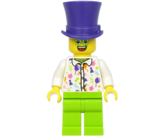 Birthday Party Guest, Dark Purple Top Hat, Green Glasses, White Shirt, Lime Legs