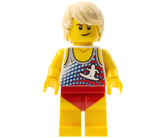 Male with Tan Hair, Tank Top with White Surfer Logo, Red Swimsuit (Ludo Yellow)