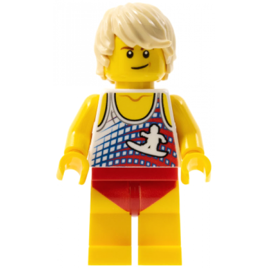 Male with Tan Hair, Tank Top with White Surfer Logo, Red Swimsuit (Ludo Yellow)