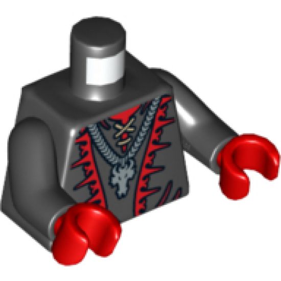 Torso Castle Dragon Wizard with Lace-up Shirt, Red Trim and Silver Dragon Head Chain Pattern / Black Arms / Red Hands