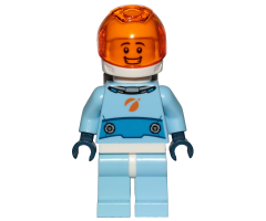 Astronaut - Male, Bright Light Blue Spacesuit with Blue Belt, Trans Orange Large Visor, Open Mouth Smile