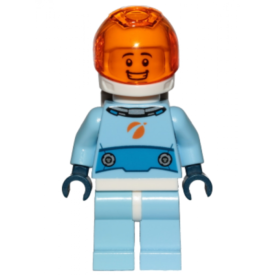 Astronaut - Male, Bright Light Blue Spacesuit with Blue Belt, Trans Orange Large Visor, Open Mouth Smile