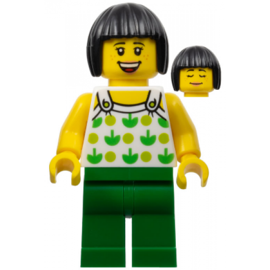 Female, Black Short Hair, White Top with Green Apples and Lime Dots, Green Legs (Ludo Green)