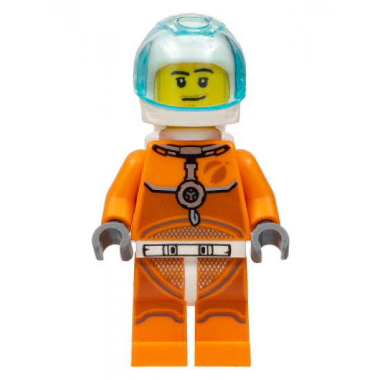 Astronaut - Male, Orange Spacesuit with Dark Bluish Gray Lines, Trans Light Blue Large Visor, Stubble, Moustache and Sideburns