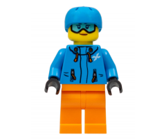 Skier Female, Dark Azure Jacket and Helmet, Goggles with Peach Lips