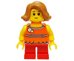 Child Girl with Medium Nougat Short Swept Sideways Hair and Red Short Legs, Covered Back