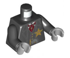 Torso Western Sheriff Star Badge, Vest, Red Ascot Pattern / Black Arms / Light Bluish Gray Hands