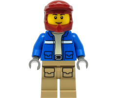 Wildlife Rescue Explorer - Male, Blue Jacket, Dark Red Helmet, Dark Tan Legs with Pockets, Thin Grin