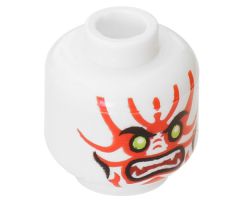 Minifigure, Head Alien with Lime Eyes, White Fangs, Red Simpler Face Decorations and Black Mouth and Cheek Lines Pattern - Hollow Stud