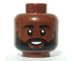 Minifigure, Head Black Eyebrows and Beard, Open Mouth Smile Pattern - Hollow Stud