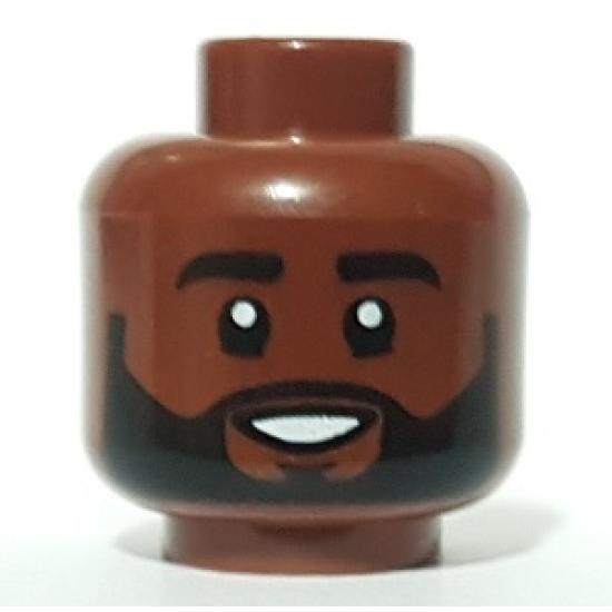 Minifigure, Head Black Eyebrows and Beard, Open Mouth Smile Pattern - Hollow Stud