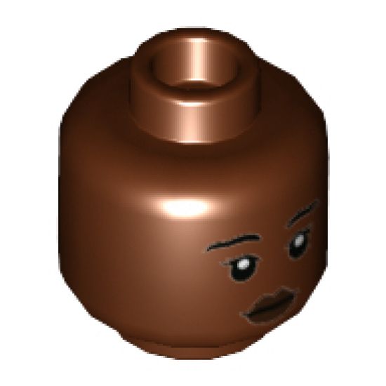 Minifigure, Head Dual Sided Female, Dark Brown Lips, Black Eyebrows, Neutral / Angry Pattern - Hollow Stud