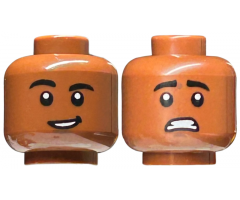 Minifigure, Head Dual Sided, Black Eyebrows, Smile with Teeth / Scared Pattern Pattern - Hollow Stud