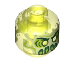 Minifigure, Head Alien Ghost with Yellowish Green Face, Slime Mouth and Flames in Back Pattern - Hollow Stud