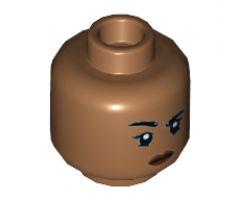 Minifigure, Head Dual Sided Female, Black Eyebrows, Reddish Brown Lips, Lopsided Grin / Right Eyebrow Raised Pattern - Hollow Stud