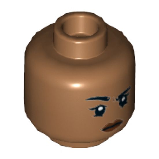 Minifigure, Head Dual Sided Female, Black Eyebrows, Reddish Brown Lips, Lopsided Grin / Right Eyebrow Raised Pattern - Hollow Stud