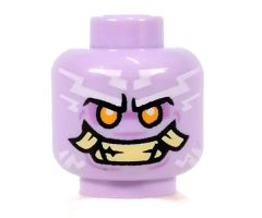 Minifigure, Head Alien White Tattoos, Bright Light Orange Eyes, Tan Teeth and Tusks Pattern - Hollow Stud