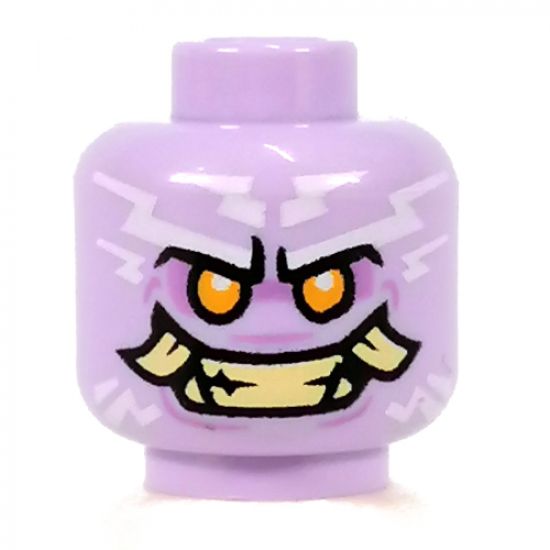 Minifigure, Head Alien White Tattoos, Bright Light Orange Eyes, Tan Teeth and Tusks Pattern - Hollow Stud