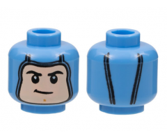 Minifigure, Head Balaclava, Light Nougat Face, Black Eyebrows, Lopsided Grin, Medium Nougat Chin Cleft Pattern - Hollow Stud