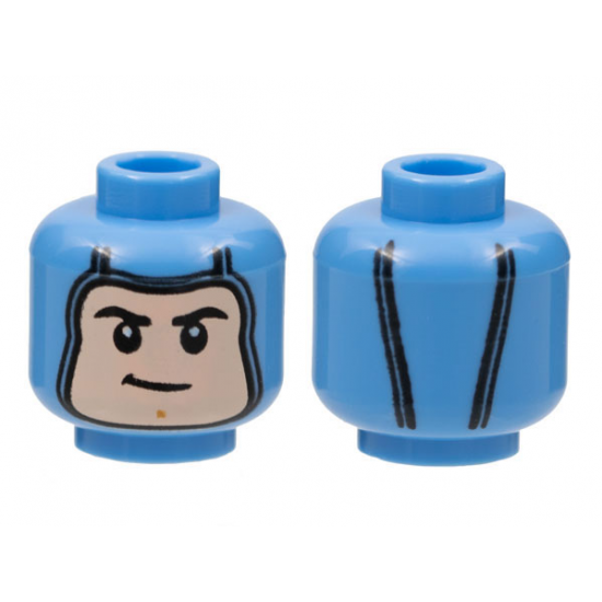 Minifigure, Head Balaclava, Light Nougat Face, Black Eyebrows, Lopsided Grin, Medium Nougat Chin Cleft Pattern - Hollow Stud