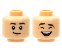 Minifigure, Head Dual Sided, Dark Brown Eyebrows, Neutral / Laughing with Eyes Closed Pattern - Hollow Stud