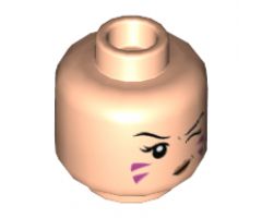 Minifigure, Head Dual Sided Female, Black Eyebrows, Dark Pink Stripes on Cheeks, Left Eye Winking / Blowing Bubblegum Bubble Pattern - Hollow Stud