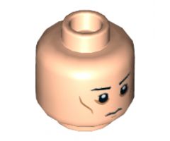 Minifigure, Head Black Eyebrows, White Pupils, Cheek Lines, Circles around Eyes, Frown Pattern - Hollow Stud