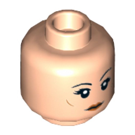 Minifigure, Head Dual Sided Female Black Eyebrows, Dark Orange Cheek Lines and Lips, Eyebrow Raised / Open Mouth Angry Pattern - Hollow Stud