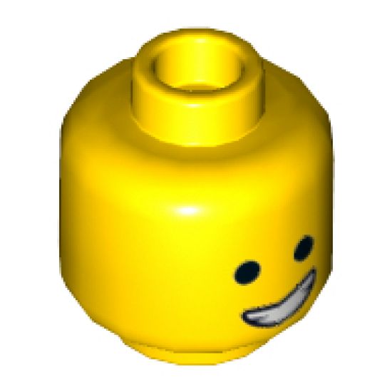 Minifigure, Head Dual Sided Male Open Smile with Teeth / Eyebrows, Scared with Dimples Pattern - Hollow Stud