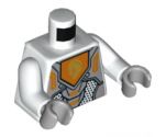 Torso Nexo Knights Armor with Orange and Gold Circuitry and Gold Horse Head on Orange Pentagonal Shield Pattern / White Arms / Light Bluish Gray Hands