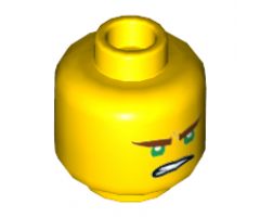 Minifigure, Head Dual Sided Reddish Brown Eyebrows, Green Eyes, Lopsided Open Mouth Grin / Gritted Teeth Pattern (Lloyd) - Hollow Stud