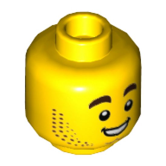 Minifigure, Head Dual Sided Stubble, Dimpled Chin, Angry Scowl with Tongue / Smile with Teeth Pattern - Hollow Stud