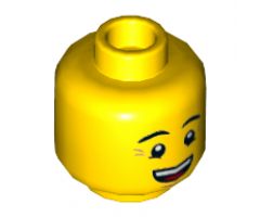 Minifigure, Head Dual Sided Eyebrows, Crow's Feet, Open Mouth Smile / Queasy Expression with Sweat Drop Pattern - Hollow Stud