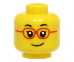 Minifigure, Head Black Eyebrows, Red Glasses, Smile Pattern - Hollow Stud