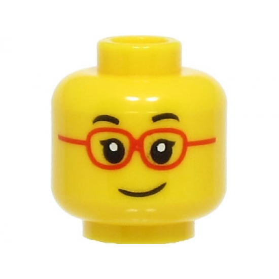 Minifigure, Head Black Eyebrows, Red Glasses, Smile Pattern - Hollow Stud