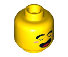 Minifigure, Head Dual Sided Black Thick Eyebrows, Closed Eyes and Open Mouth / Fierce Pattern - Hollow Stud