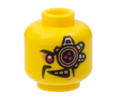 Minifigure, Head Alien with Cyborg Eyepiece, Magenta Eye, Copper Teeth, Black Fu Manchu Moustache Pattern - Hollow Stud