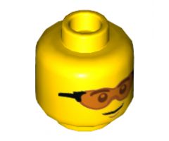 Minifigure, Head Glasses with Trans-orange Lenses and Black Frames, Chin Dimple, Lopsided Grin Pattern - Hollow Stud