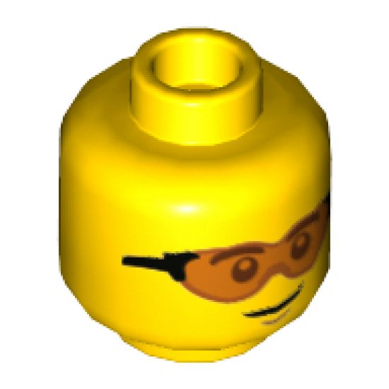 Minifigure, Head Glasses with Trans-orange Lenses and Black Frames, Chin Dimple, Lopsided Grin Pattern - Hollow Stud