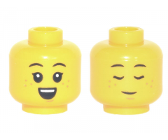 Minifigure, Head Dual Sided, Child, Black Eyebrows, Freckles, Small Open Smile / Sleeping Pattern - Hollow Stud