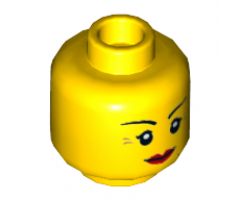 Minifigure, Head Dual Sided Female Red Lips, Crow's Feet and Beauty Mark, Smile / Annoyed with Short Frown Lines Pattern - Hollow Stud