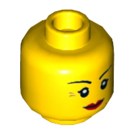 Minifigure, Head Dual Sided Female Red Lips, Crow's Feet and Beauty Mark, Smile / Annoyed with Short Frown Lines Pattern - Hollow Stud