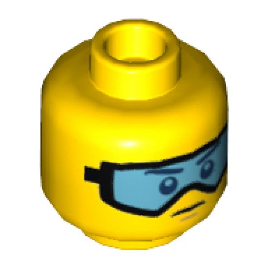 Minifigure, Head Glasses with Light Blue Ski Goggles and Slight Frown Pattern - Hollow Stud