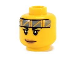 Minifigure, Head Female Black Eyebrows, Medium Nougat Lips, Dark Bluish Gray Band with Orange Stripes, Smile Pattern - Hollow Stud