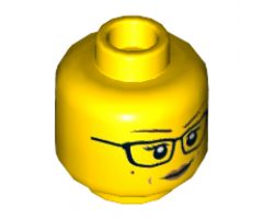 Minifigure, Head Dual Sided Female, Dark Brown Eyebrows, Glasses, Beauty Mark, Scared / Crooked Smile Pattern - Hollow Stud