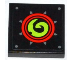 Tile 2 x 2 with Lime Swirl in Red Circles Pattern (Sticker) - Set 70504